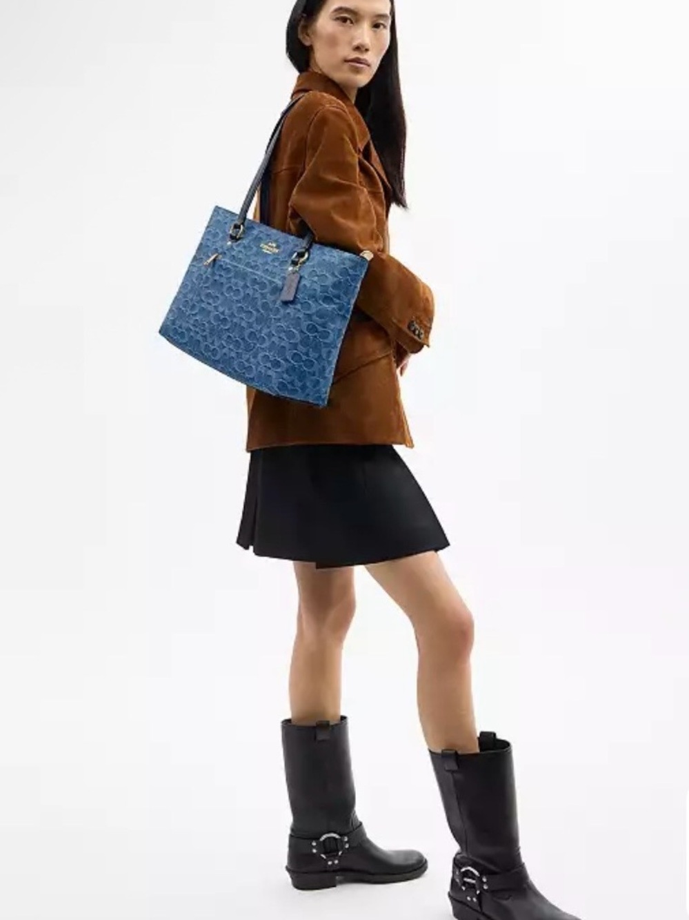 Coach Denim Signature Tote with Navy Leather Straps - Picture 2 of 4